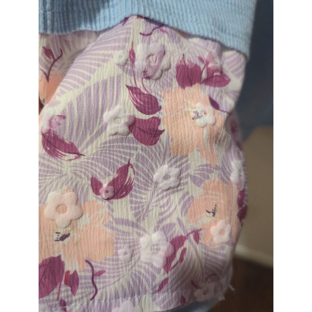 POL Sky Blue Long Sleeve Tee with Pink Floral Panels - Picture 4 of 6